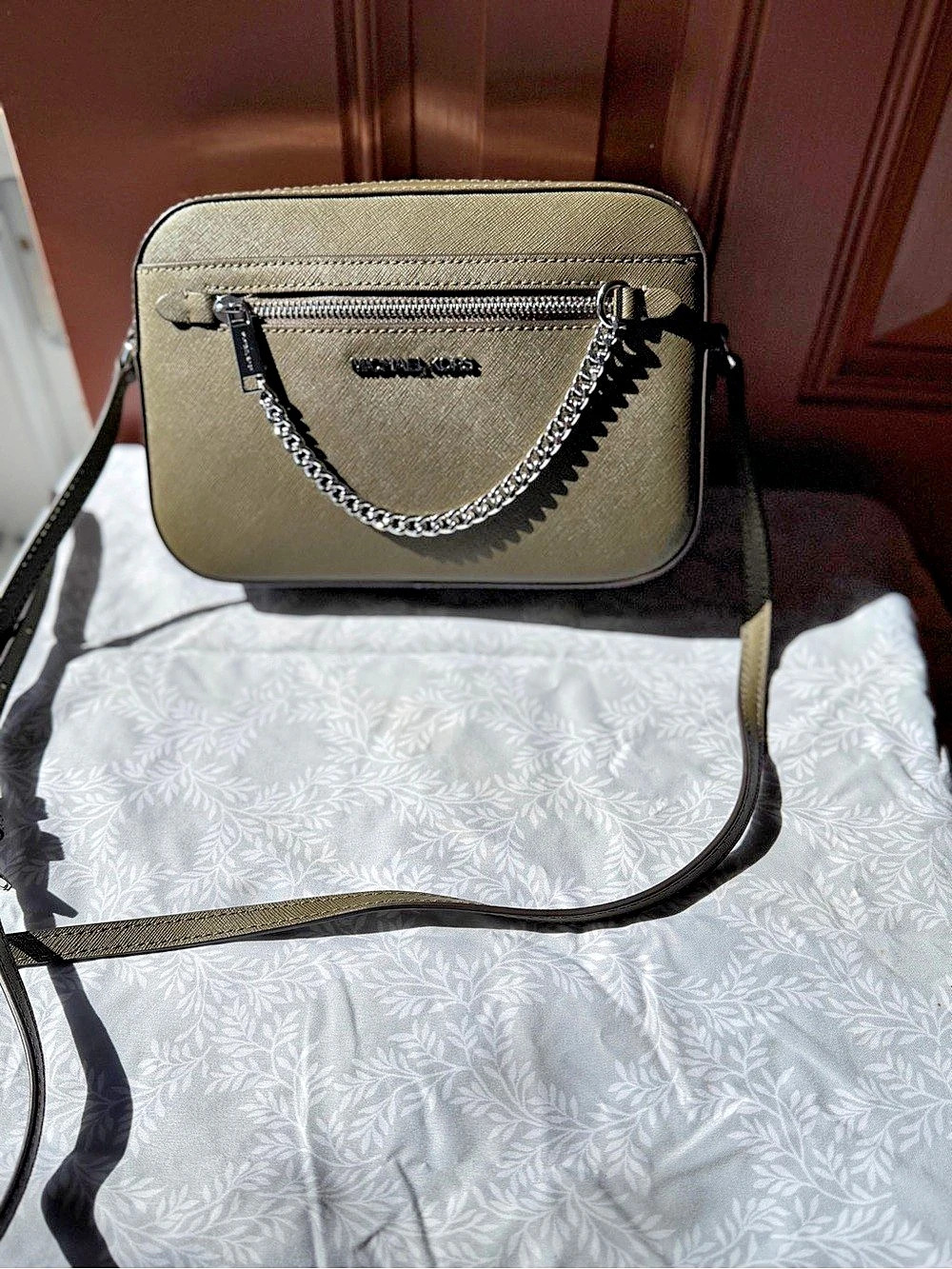 Michael Kors Jet Set Large Saffiano Leather Crossbody Bag Green NWOT